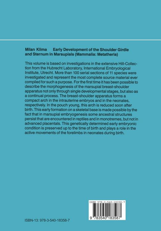 Produktbild: Early Development of the Shoulder Girdle and Sternum in Marsupials (Mammalia: Metatheria)