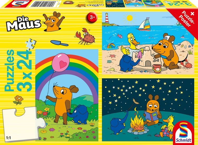 Produktbild: Die Maus: Gute Freunde. 3 x 24 Teile Puzzle