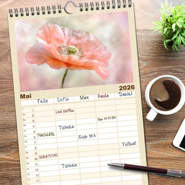 Produktbild: Familienplaner 2026 - Bezaubernde Mohnblumen mit 5 Spalten (Wandkalender, 21 x 45 cm) CALVENDO