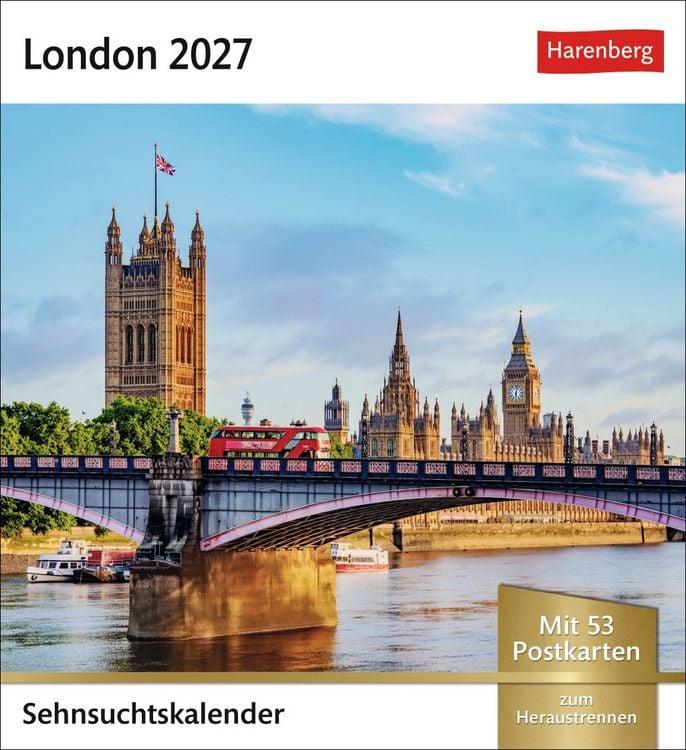 Produktbild: London Sehnsuchtskalender 2027 - Wochenkalender mit 53 Postkarten