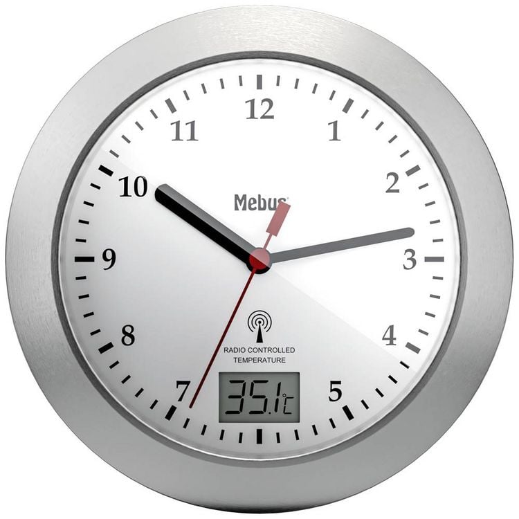 Produktbild: Mebus 41124 Funk Wanduhr 17cm x 60mm Silber Badezimmer-/Feuchtraum geeignet