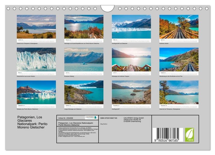Produktbild: Patagonien, Los Glaciares Nationalpark: Perito Moreno Gletscher (Wandkalender 2026 DIN A4 quer), CALVENDO Monatskalender