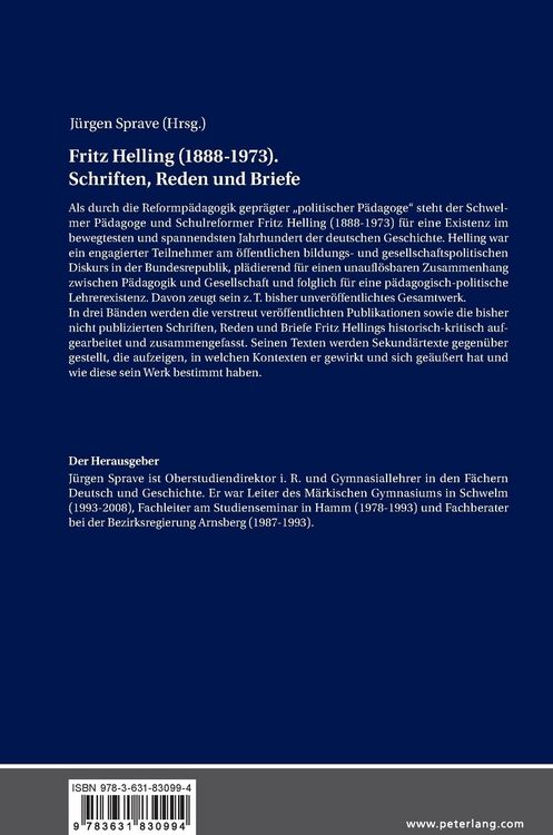 Produktbild: Fritz Helling (1888-1973). Schriften, Reden und Briefe