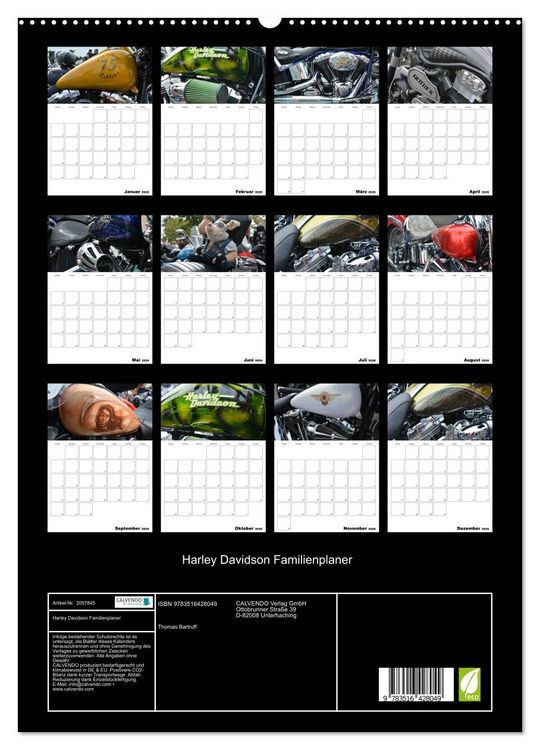 Produktbild: Harley Davidson Familienplaner (hochwertiger Premium Wandkalender 2026 DIN A2 hoch), Kunstdruck in Hochglanz