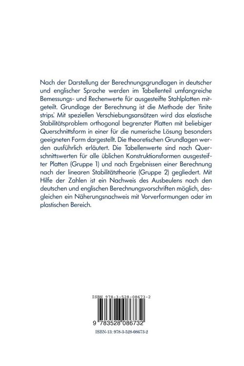 Produktbild: Tables for the Design and Analysis of Stiffened Steel Plates / Entwurfs- und Berechnungstabellen f&uuml;r ausgesteifte Stahlplatten