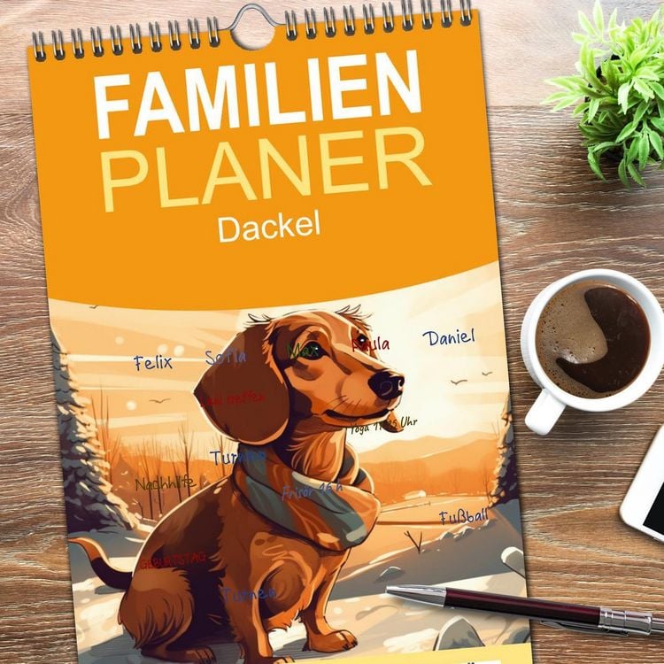 Produktbild: Familienplaner 2026 - Dackel mit 5 Spalten (Wandkalender, 21 x 45 cm) CALVENDO