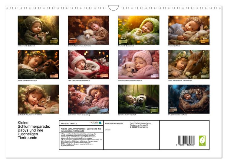 Produktbild: Kleine Schlummerparade: Babys und ihre kuscheligen Tierfreunde (Wandkalender 2026 DIN A3 quer), CALVENDO Monatskalender