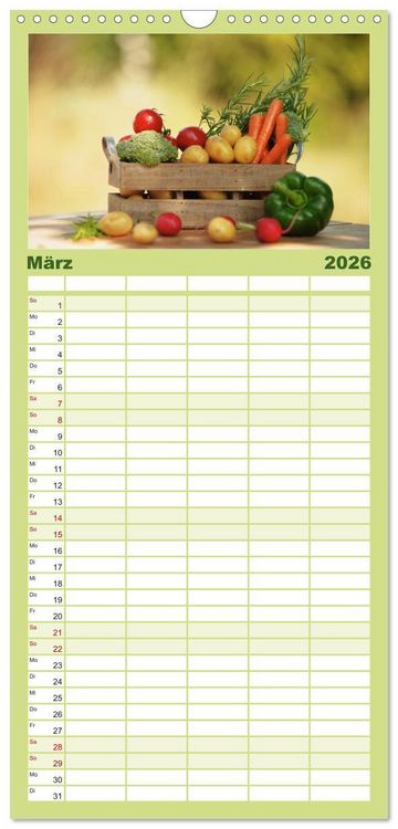 Produktbild: Familienplaner 2026 - Nat&uuml;rlich Vegan - frische gesunde K&ouml;stlichkeiten mit 5 Spalten (Wandkalender, 21 x 45 cm) CALVENDO