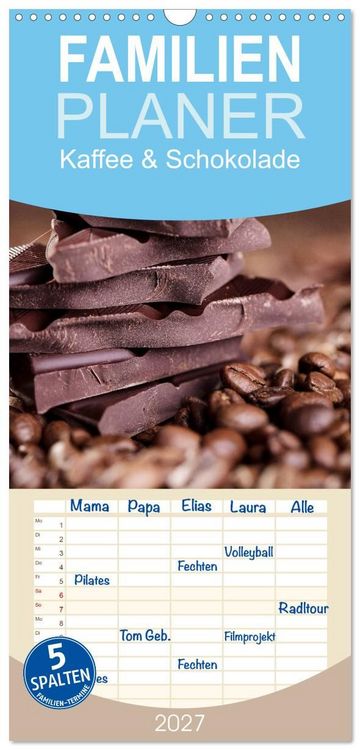 Produktbild: Familienplaner 2027 - Kaffee & Schokolade mit 5 Spalten (Wandkalender, 21 x 45 cm) CALVENDO