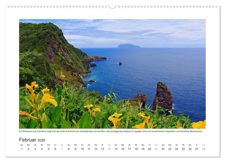 Produktbild: Azoren-Insel Flores - Farbtupfer auf einem erloschenen Vulkan Portugals (Wandkalender 2026 DIN A2 quer), CALVENDO Monatskalender
