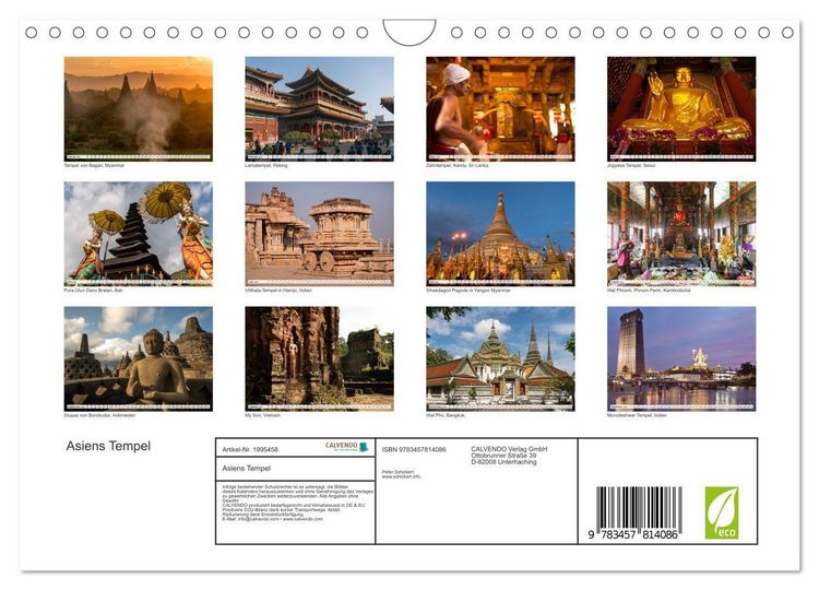Produktbild: Asiens Tempel (Wandkalender 2026 DIN A4 quer), CALVENDO Monatskalender