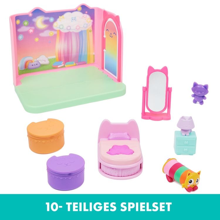 Produktbild: DREAMWORKS GABBY'S DOLLHOUSE - Deluxe Raum, Sweet Dreams, Schlafzimmer mit Kuschelkatze (engl. Pillow Cat), M&ouml;belst&uuml;cken und thematischem Zubeh&ouml;r