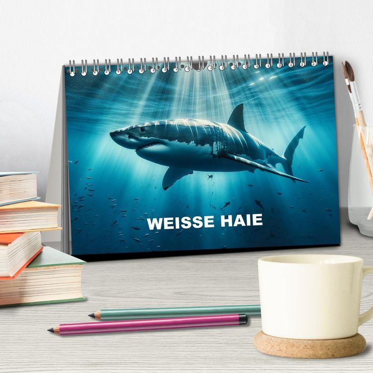 Produktbild: Wei&szlig;e Haie (Tischkalender 2026 DIN A5 quer), CALVENDO Monatskalender