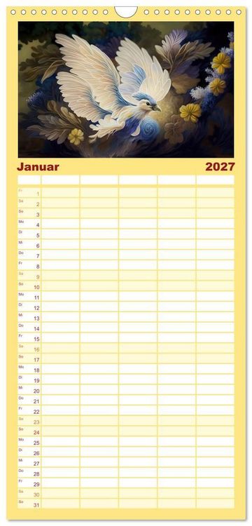 Produktbild: Familienplaner 2027 - Zauberhafte Paradiesv&ouml;gel mit 5 Spalten (Wandkalender, 21 x 45 cm) CALVENDO