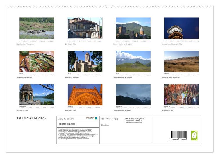 Produktbild: GEORGIEN 2026 (hochwertiger Premium Wandkalender 2026 DIN A2 quer), Kunstdruck in Hochglanz