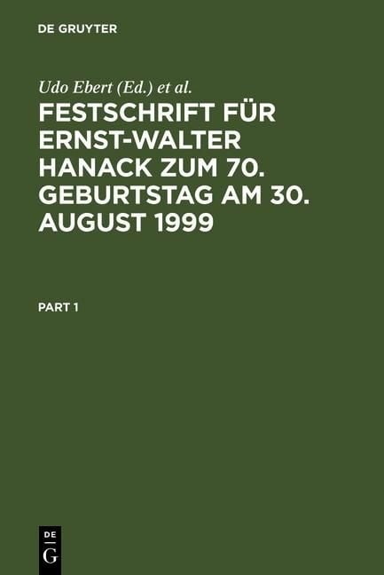 Produktbild: Festschrift f&uuml;r Ernst-Walter Hanack zum 70. Geburtstag am 30. August 1999