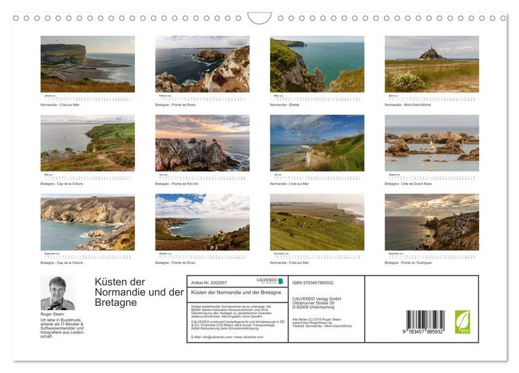 Produktbild: K&uuml;sten der Normandie und der Bretagne (Wandkalender 2026 DIN A3 quer), CALVENDO Monatskalender