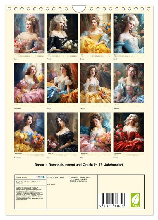 Produktbild: Barocke Romantik. Anmut und Grazie im 17. Jahrhundert (Wandkalender 2026 DIN A4 hoch), CALVENDO Monatskalender