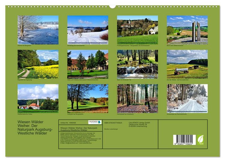 Produktbild: Wiesen W&auml;lder Weiher. Der Naturpark Augsburg-Westliche W&auml;lder (hochwertiger Premium Wandkalender 2026 DIN A2 quer), Kunstdruck in Hochglanz