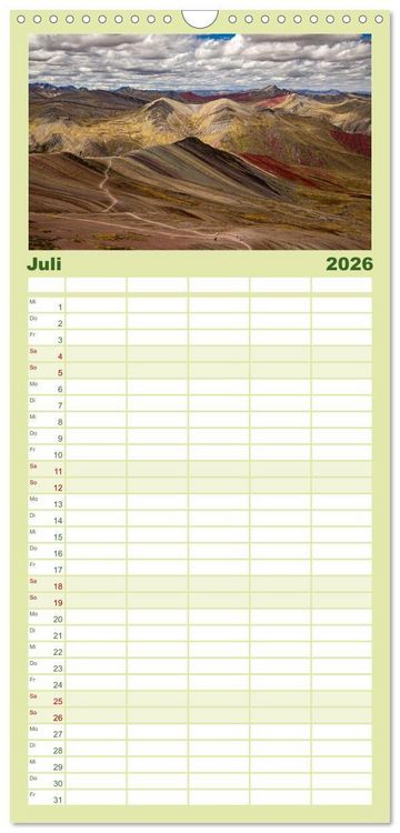Produktbild: Familienplaner 2026 - Palccoyo - Der neue Rainbow Mountain in Peru mit 5 Spalten (Wandkalender, 21 x 45 cm) CALVENDO