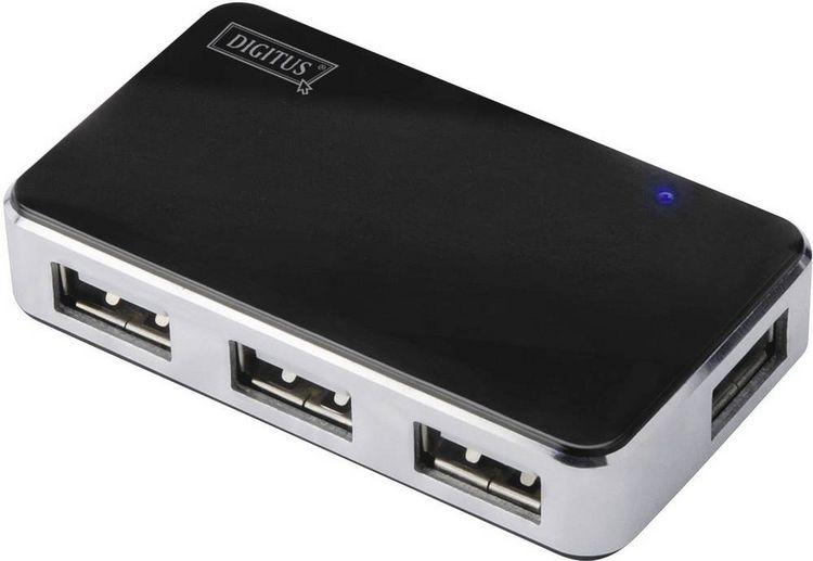 Produktbild: Digitus DA-70220 4 Port USB 2.0-Hub Schwarz, Silber