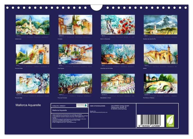 Produktbild: Mallorca Aquarelle (Wandkalender 2027 DIN A4 quer), CALVENDO Monatskalender