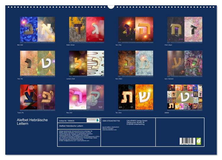 Produktbild: Alefbet Hebr&auml;ische Lettern (Wandkalender 2026 DIN A2 quer), CALVENDO Monatskalender