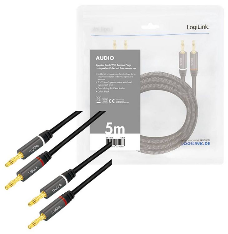 Produktbild: LogiLink CA1211 Audio Anschlusskabel 5.0m Schwarz Geschirmt, Farbcodiert