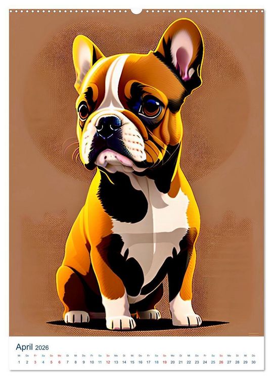 Produktbild: Franz&ouml;sische Bulldoggen. Kunstvoll gestaltete Portraits (Wandkalender 2026 DIN A2 hoch), CALVENDO Monatskalender