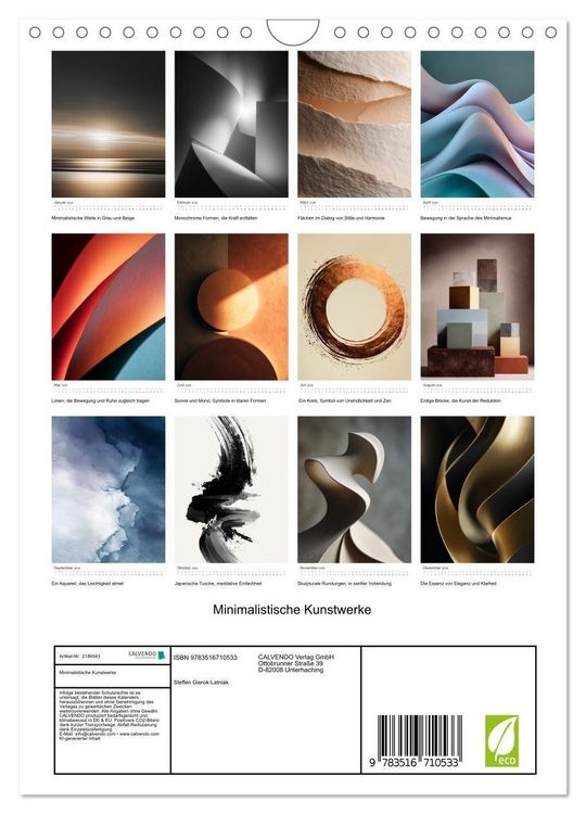 Produktbild: Minimalistische Kunstwerke (Wandkalender 2026 DIN A4 hoch), CALVENDO Monatskalender