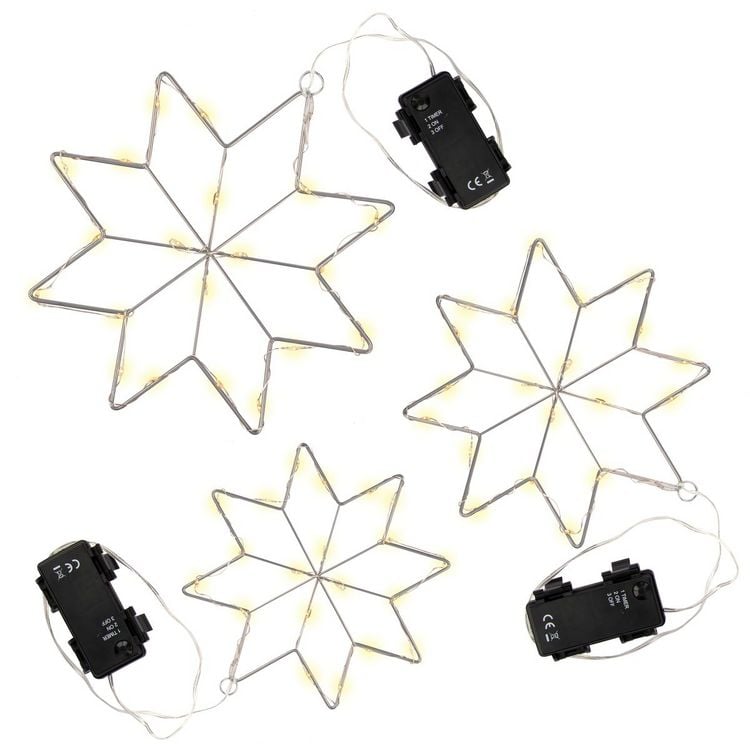 Produktbild: Idena Kristallsterne mit LED warmwei&szlig; Metall &Oslash;15, 17, 20cm 3 St&uuml;ck