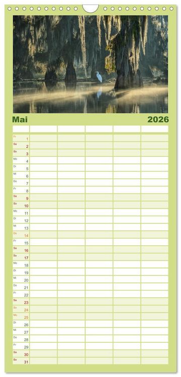 Produktbild: Familienplaner 2026 - Natur Paradies Mississippi Delta mit 5 Spalten (Wandkalender, 21 x 45 cm) CALVENDO