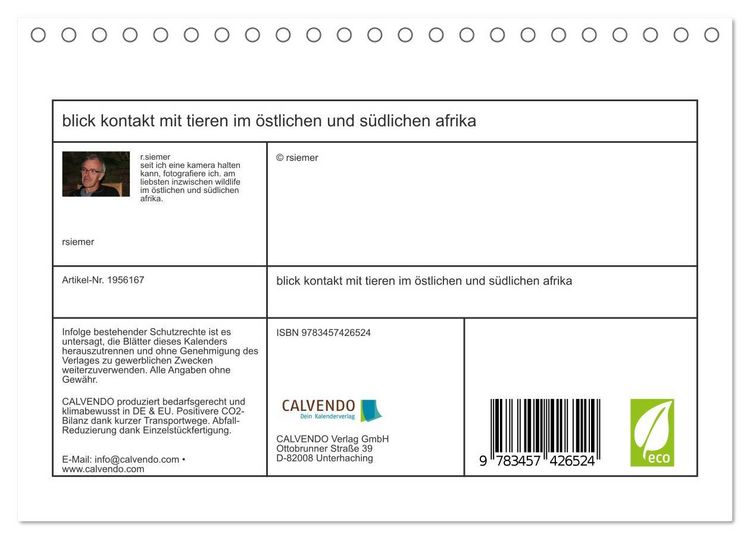Produktbild: blick kontakt mit tieren im &ouml;stlichen und s&uuml;dlichen afrika (Tischkalender 2026 DIN A5 quer), CALVENDO Monatskalender