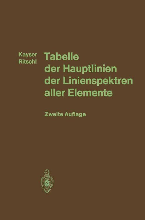 Produktbild: Tabelle der Hauptlinien der Linienspektren aller Elemente nach Wellenl&auml;nge geordnet