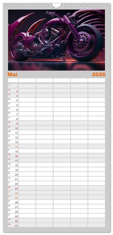 Produktbild: Familienplaner 2026 - Motorrad illusionen mit 5 Spalten (Wandkalender, 21 x 45 cm) CALVENDO