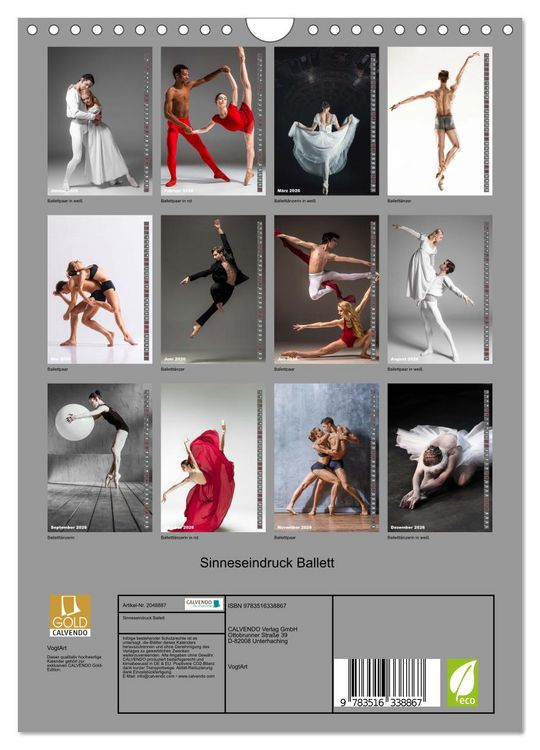 Produktbild: Sinneseindruck Ballett (Wandkalender 2026 DIN A4 hoch), CALVENDO Monatskalender