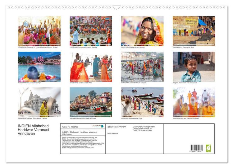 Produktbild: INDIEN Allahabad Haridwar Varanasi Vrindavan (Wandkalender 2026 DIN A2 quer), CALVENDO Monatskalender