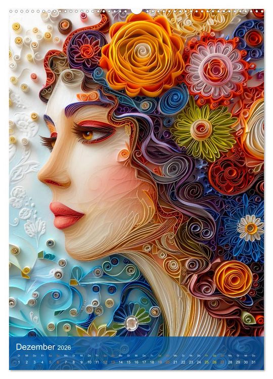 Produktbild: Quilling-Kunst - Elegante Frauenportr&auml;ts aus Papierstreifen (Wandkalender 2026 DIN A2 hoch), CALVENDO Monatskalender