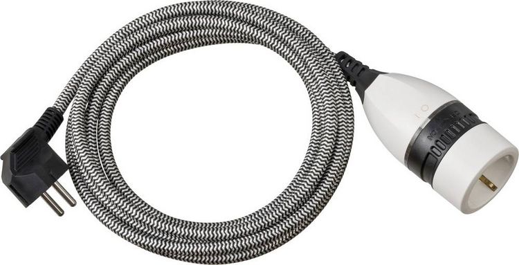Produktbild: Brennenstuhl 1161830 Strom Verl&auml;ngerungskabel Schwarz, Wei&szlig; 3.00 m H05VV-F 3G 1,5 mm&sup2; Stoff-Ummantelung, inkl. Ein/Aus-Schalter