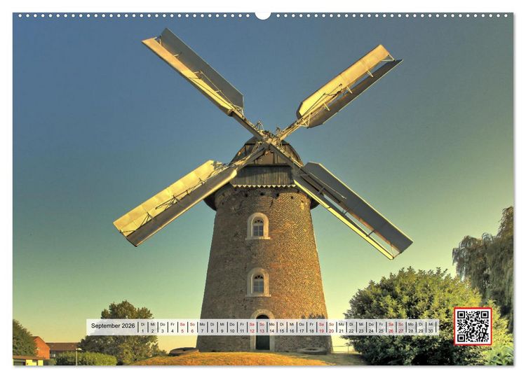 Produktbild: Die sch&ouml;nsten Windm&uuml;hlen am Niederrhein (hochwertiger Premium Wandkalender 2026 DIN A2 quer), Kunstdruck in Hochglanz