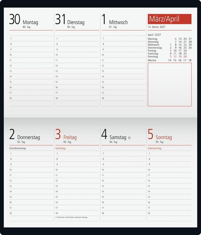 Produktbild: rido/id&eacute; 7012212907 Taschenkalender Mod. TM 17/contacter 2027 A6 quer, Kunststoff, schwarz