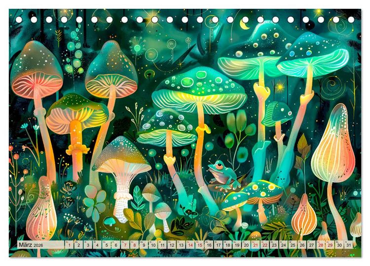 Produktbild: Zauberwelt der Pilze - Fantasievolle Pilze im verwunschenen Wald (Tischkalender 2026 DIN A5 quer), CALVENDO Monatskalender