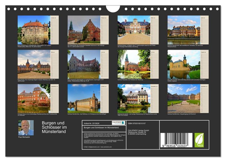 Produktbild: Burgen und Schl&ouml;sser im M&uuml;nsterland (Wandkalender 2026 DIN A4 quer), CALVENDO Monatskalender