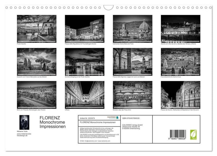 Produktbild: FLORENZ Monochrome Impressionen (Wandkalender 2026 DIN A3 quer), CALVENDO Monatskalender