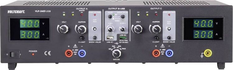 Produktbild: VOLTCRAFT VLP-2403 USB Labornetzger&auml;t, einstellbar 0 - 40 0.01 - 3 A 273 W OVP Anzahl Ausg&auml;nge 4 x