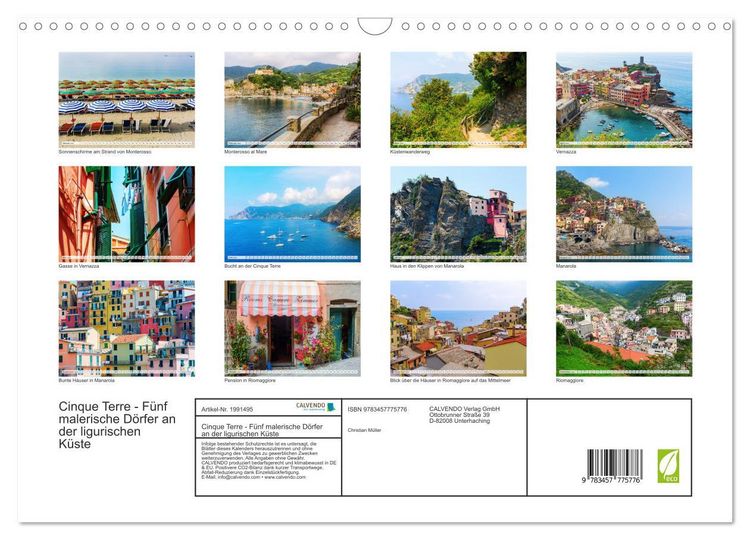 Produktbild: Cinque Terre - F&uuml;nf malerische D&ouml;rfer an der ligurischen K&uuml;ste (Wandkalender 2026 DIN A3 quer), CALVENDO Monatskalender