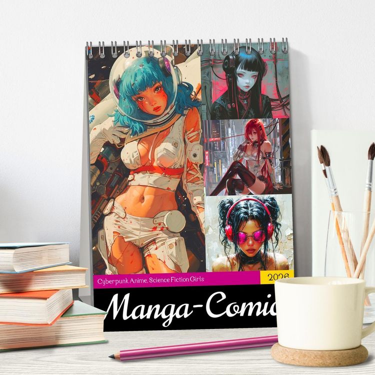 Produktbild: Manga-Comics. Cyberpunk Anime. Science Fiction Girls (Tischkalender 2026 DIN A5 hoch), CALVENDO Monatskalender