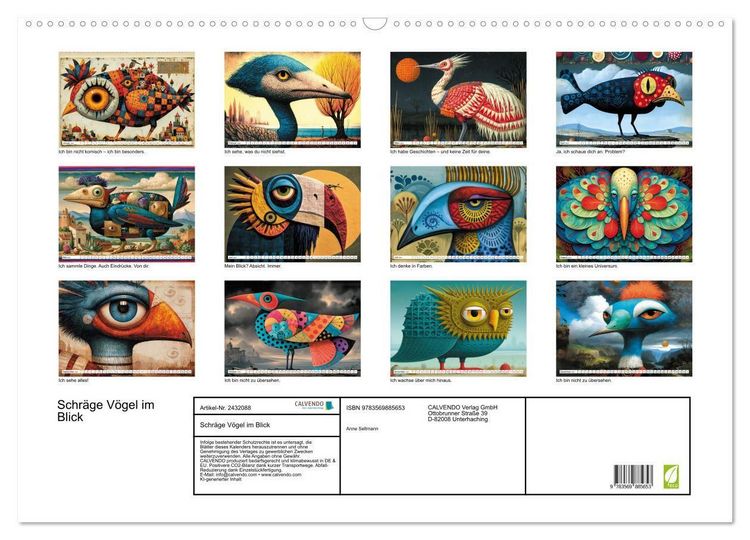 Produktbild: Schr&auml;ge V&ouml;gel im Blick (Wandkalender 2027 DIN A2 quer), CALVENDO Monatskalender