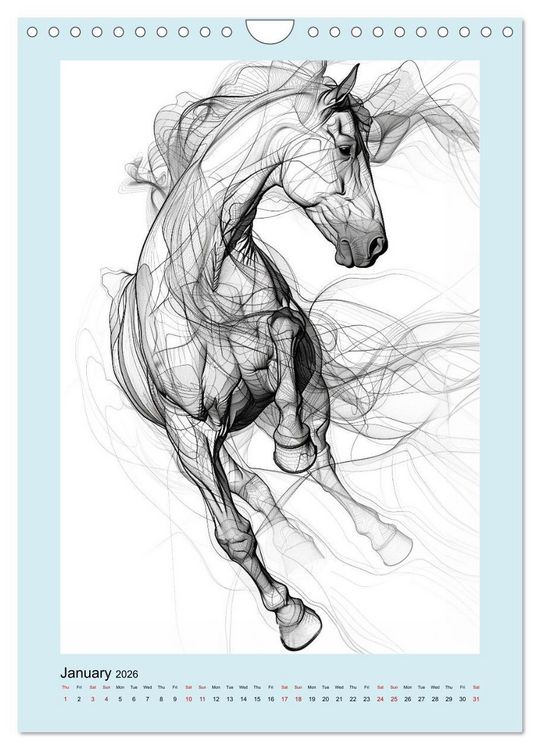 Produktbild: Sketchy Power Horses (Wall Calendar 2026 DIN A4 portrait), CALVENDO 12 Month Wall Calendar