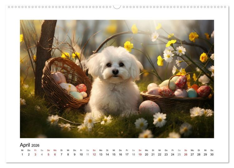 Produktbild: Bichon fris&eacute;, wei&szlig;e H&uuml;ndchen mit lockigem Haar (Wandkalender 2026 DIN A2 quer), CALVENDO Monatskalender